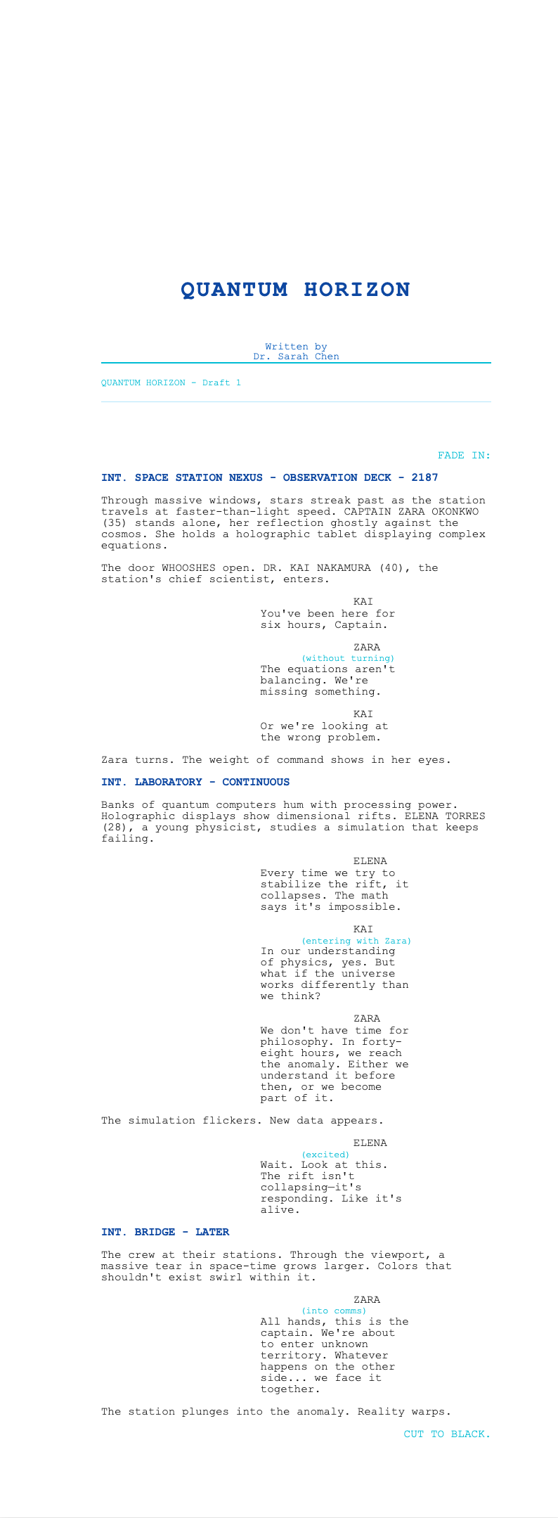 Sci fi screenplay